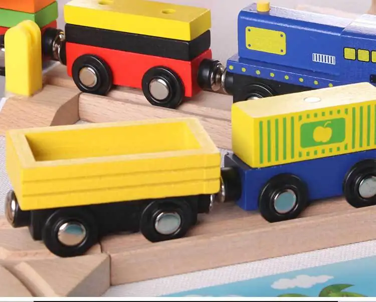 2022 Wooden table toys children train railway classic wood mini track for kids wooden model set train slot toys