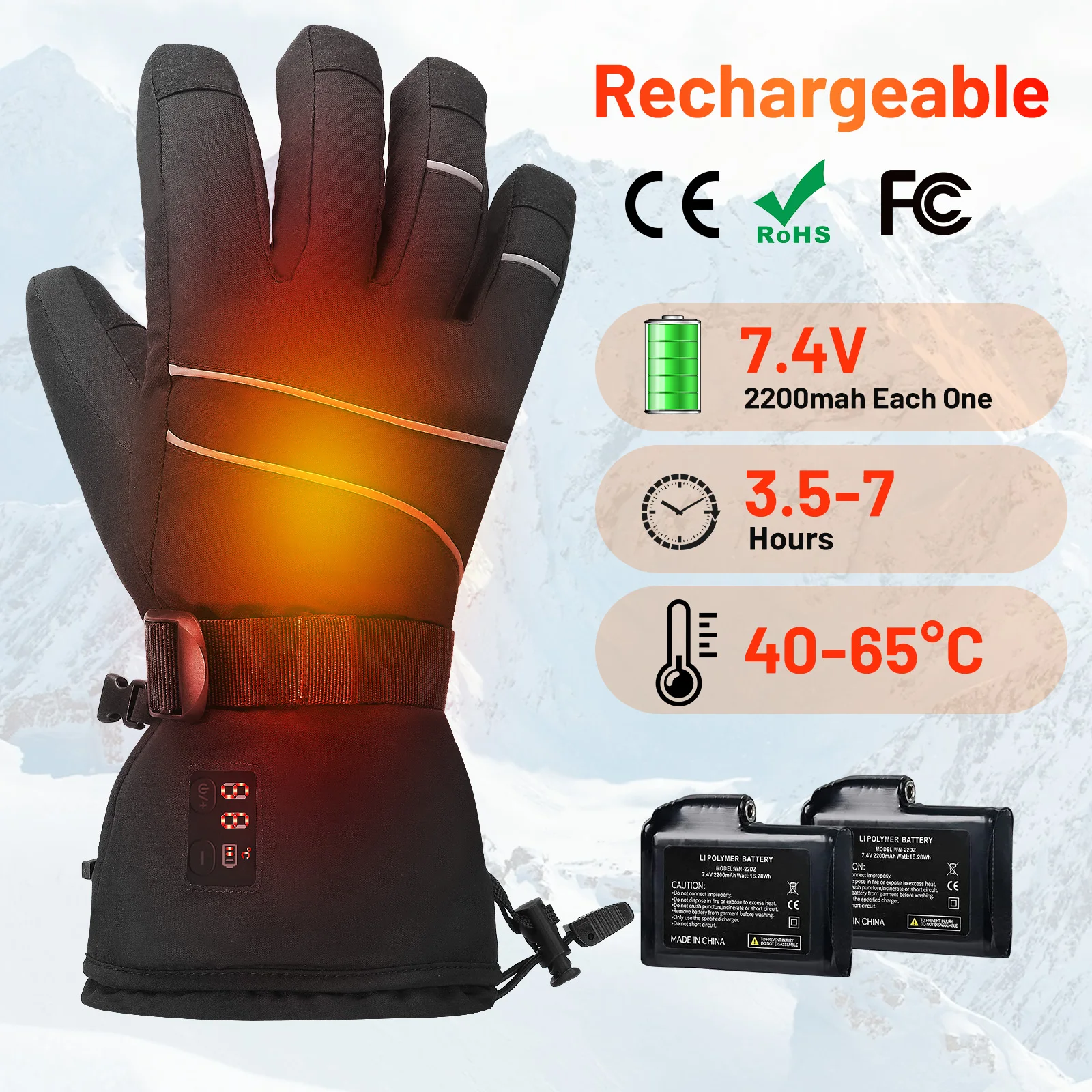 Heated Gloves Rechargeable Electric Motorcycle Gloves Hand Warm Touch Screen sport Glove ski