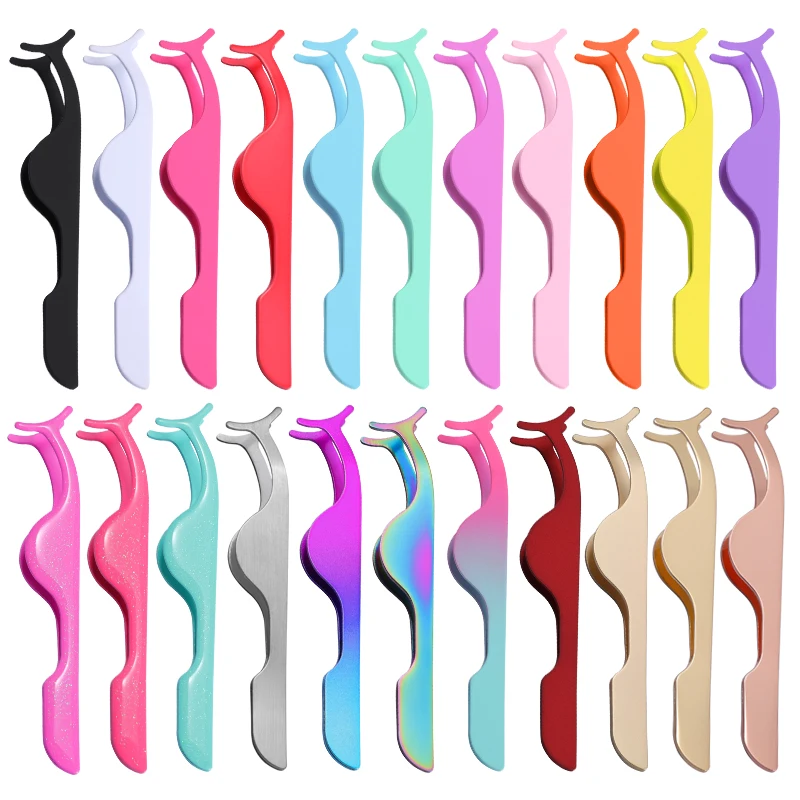 Custom logo stainless steel Lashes Applicator Tweezers Bulk Magnetic Lash Tweezers packaging False Eyelash Tweezers