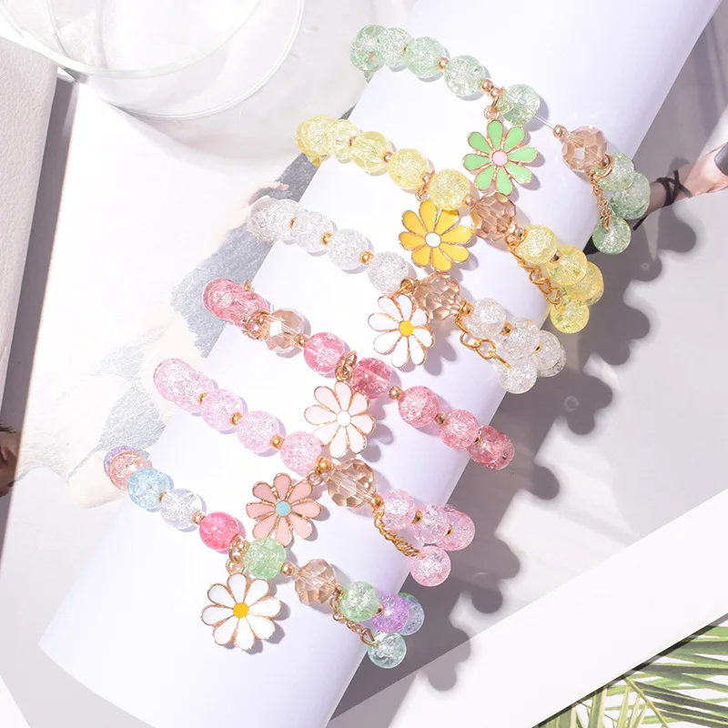 PAVA Fashion DIY Colorful Beaded Rainbow Chain Glass Flower Bracelet Student Bracelet Girls Bracelet