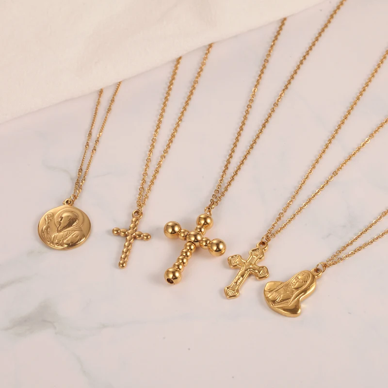 18K Vintage Gold Crown Pendant 15mm Fashion Stainless Steel Jewelry Women Men Crown Necklace