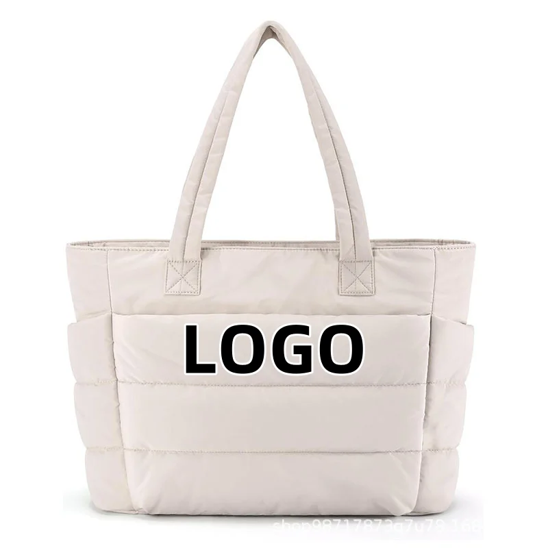 Customized Logo Image Large Personalized Luxury Quilted Handbag Puffer Beach Bag Gift Puffy Tote Bag For Women With Pocket