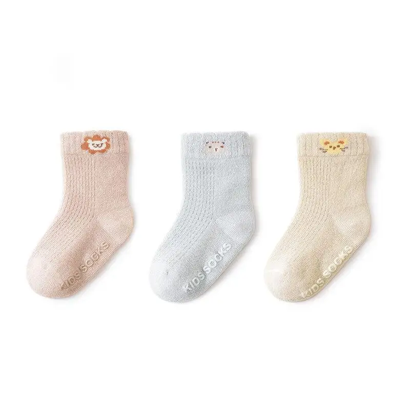 3 Pairs Cute Animal Ankle Socks Non-Slip Solid Cotton Toddler Socks for Baby Newborn Breathable 3D Stockings for Summer