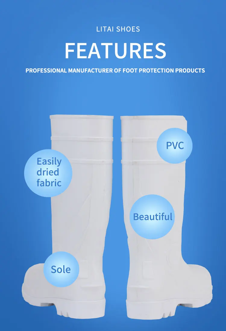 unisex cheap white custom work anti-slip safety shoes wellington white pvc rain boots gum boots for foods