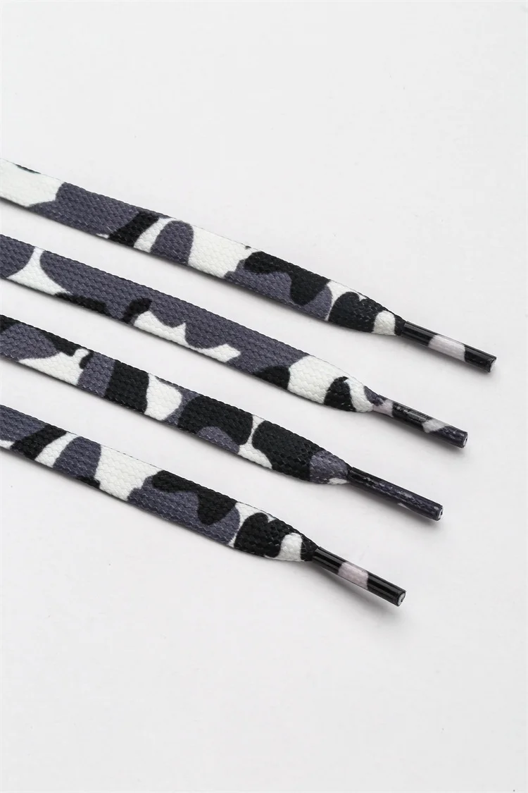 Hot sale Flat weave double thickness wear resi elastic camouflage print rainbow shoe laces