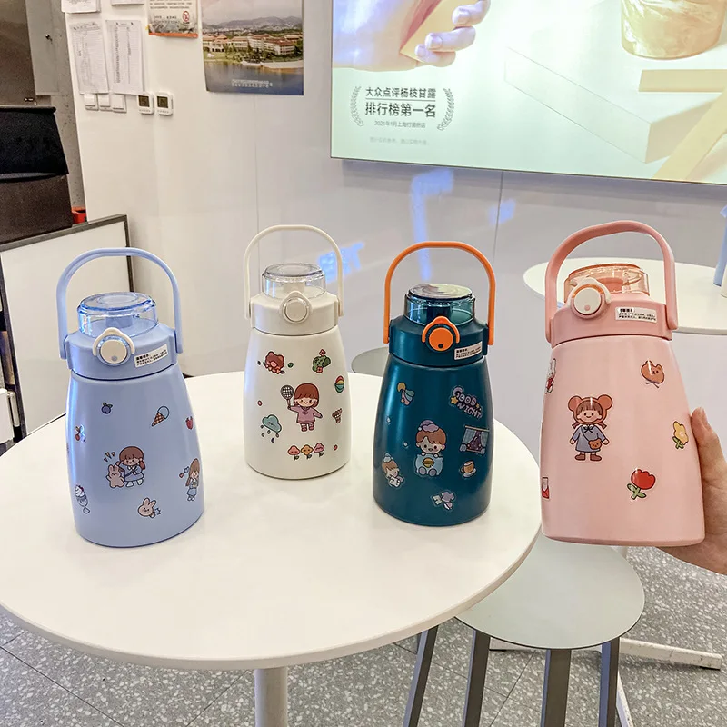 Flypeak новый дизайн 1000 мл портативные милые школьные бутылки для воды детские из нержавеющей стали детские изолированные бутылки для воды для детей