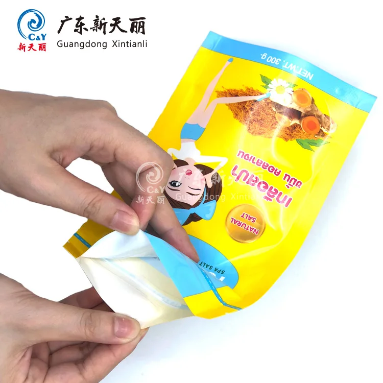 plastic bath salt packaging bag stand-up zipper plastic bag for natural ocean sea salt packaging