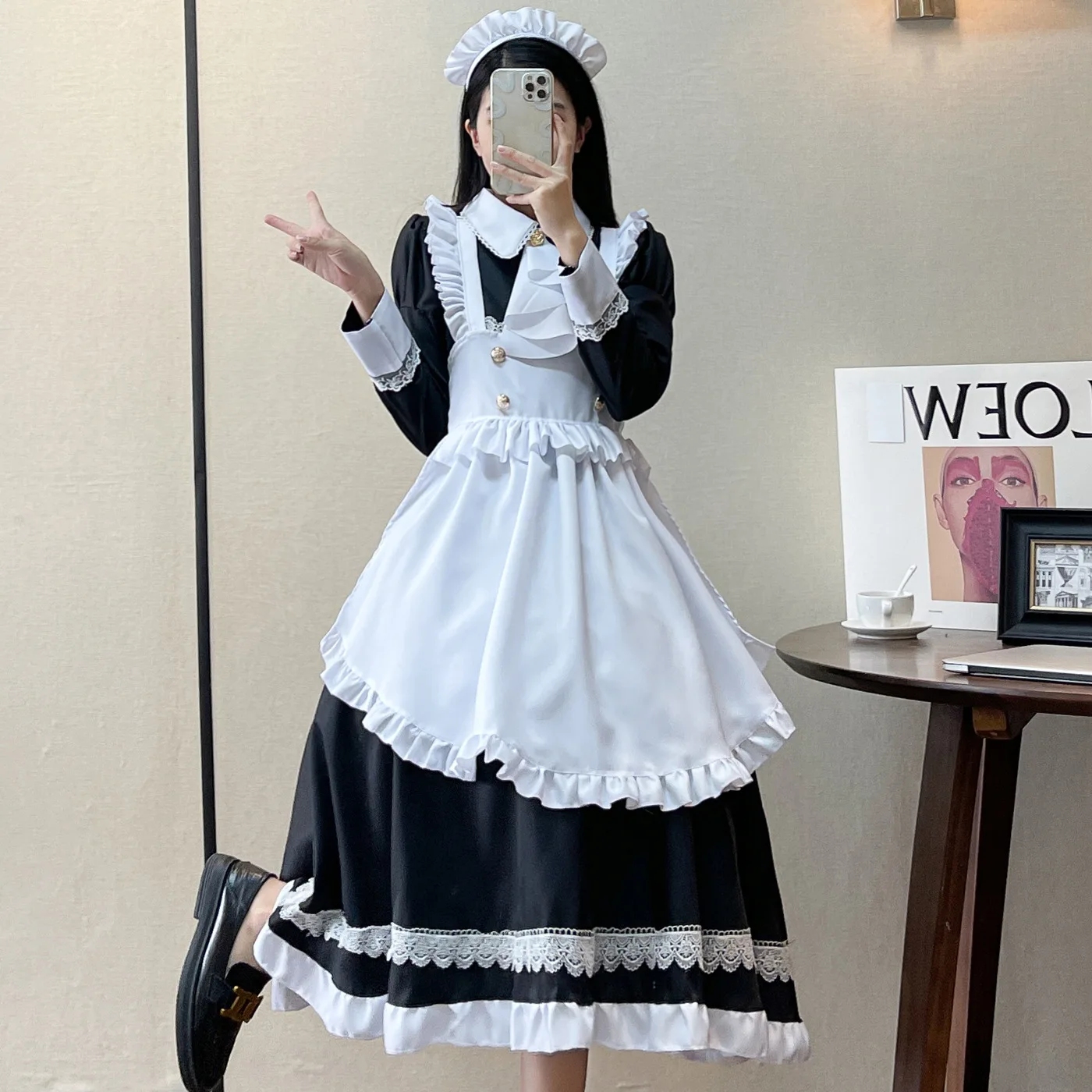 Aristocratic Long-sleeved Maid Costume Anime Lolita Role Play Lingerie Dress Party Outfits Plus Size Black White Clothes
