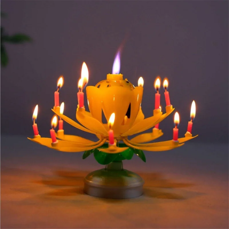 Wholesaler high quality singing sparking rotating lotus flower music birthday candle