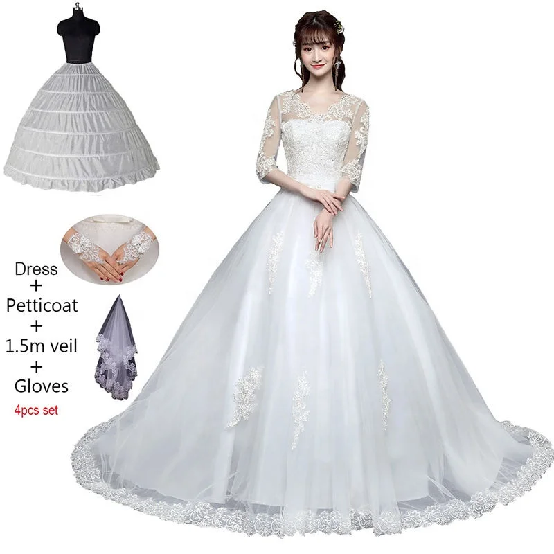 Robe De Mariage Gorgeous Wedding Dresses Ball Gown O-Neck Lace Up With Jacket Appliques Mariage Bride Gowns Casamento