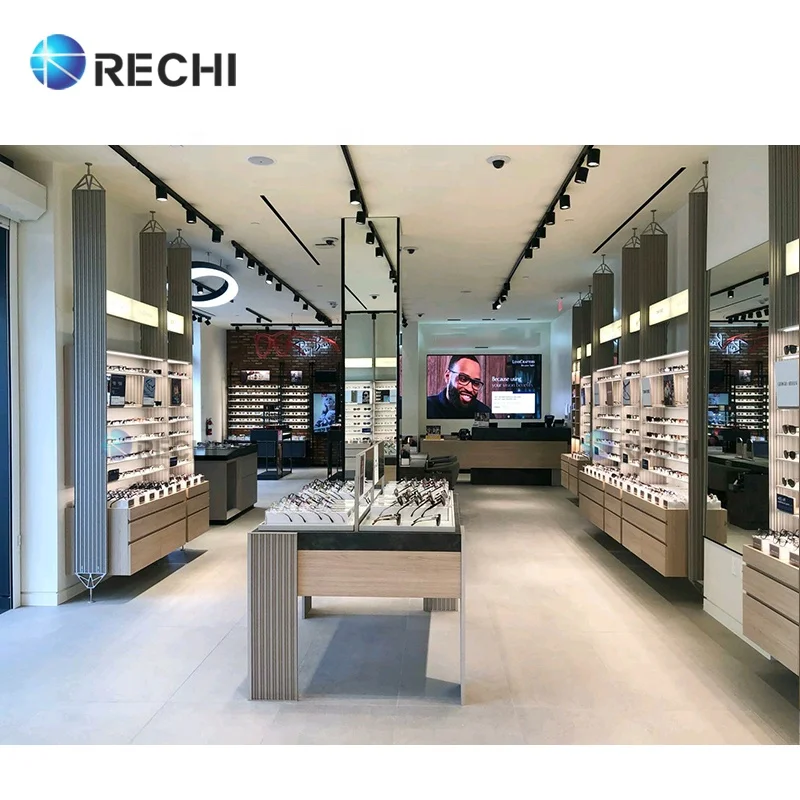 RECHI Eyewear Shop Fittings Display Fixture Sunglasses Shelf Wood Display Cabinet & Showcase For Optical Store Interior Design