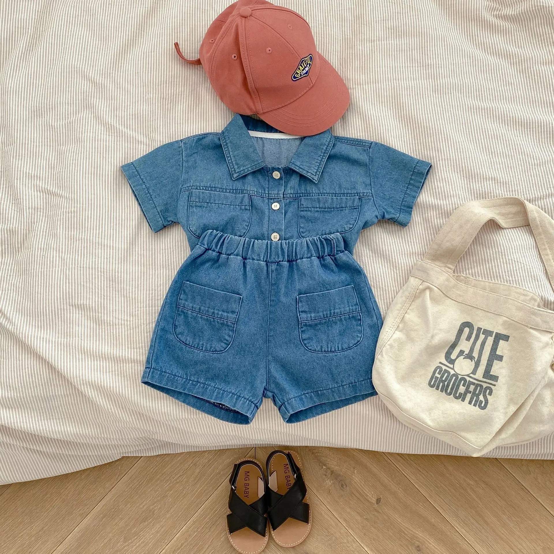 Engepapa Summer Infant Set Denim Short Sleeve children Top Shorts 2 Piece Fashion Baby Clothes