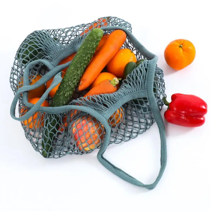 Biodegradable Organic Tote Cotton Net Shopping Bag Pure Cotton Mesh Fruit Tote Bags For Beach Market