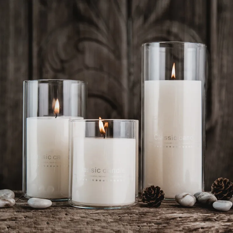Huaming High Quality Borosilicate Aromatherapy Pillar Candle Holder Set Home Decor Cylinder Glass for Wedding