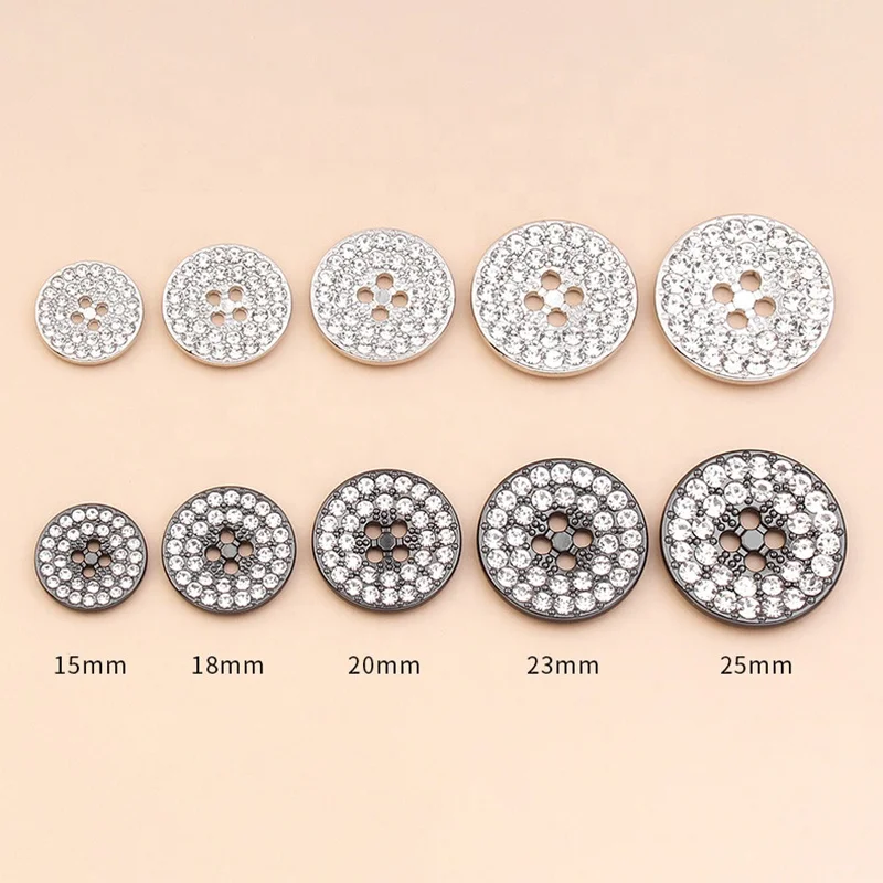 Round Shape Four Hole 4 Holes Gold Metal Engraved Sew On Buttons With Rhinestone Diamond Crystals Acrylic