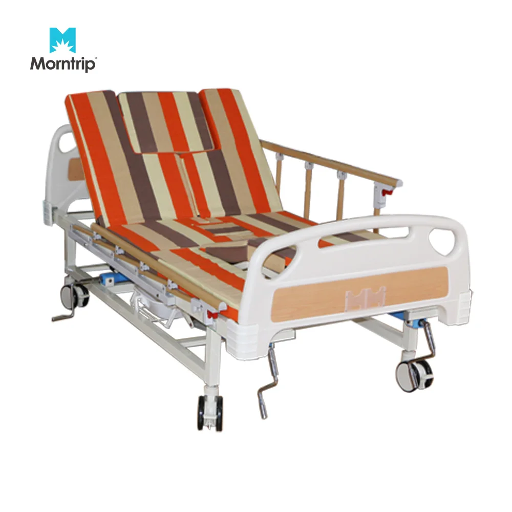 5 Function Manual 3 Crank Adjustable Elderly Home Nursing Medical Hospital Cardiac Bed with Toilet Wheel Chair