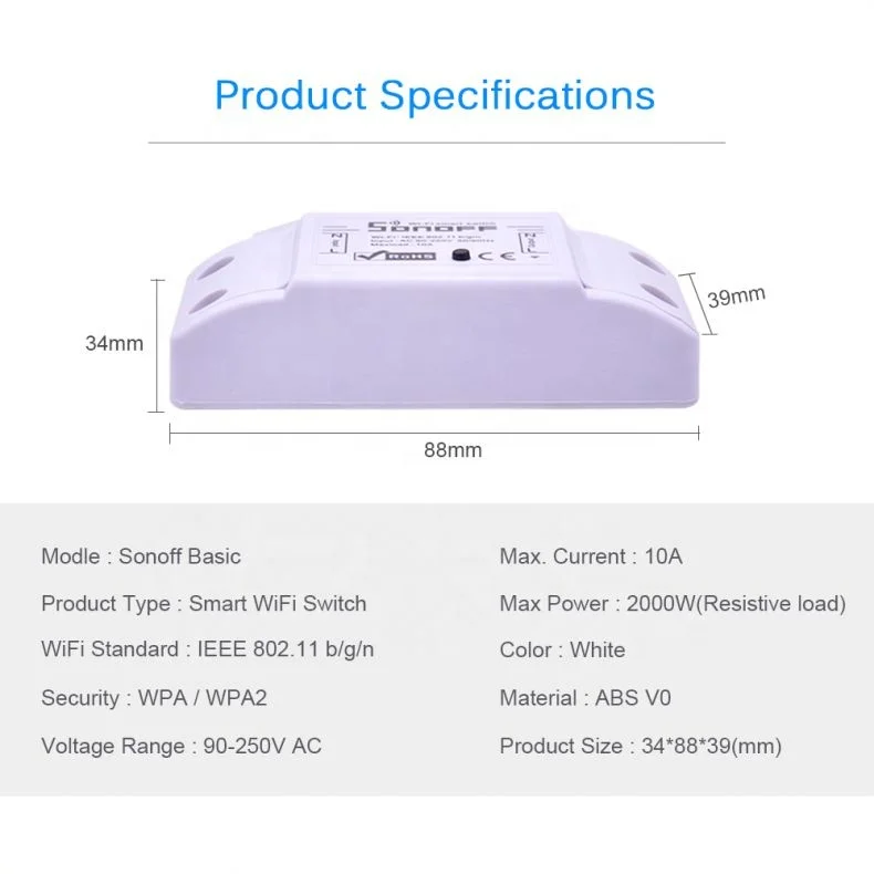  Дистанционный беспроводной смарт-выключатель Sonoff Basic с поддержкой Wi-Fi 10