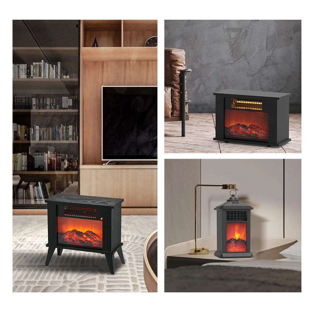 Household Portable black decor flame effect Standing Electric Quick Heating Furnace Energy Saving Electric Fireplace Heater