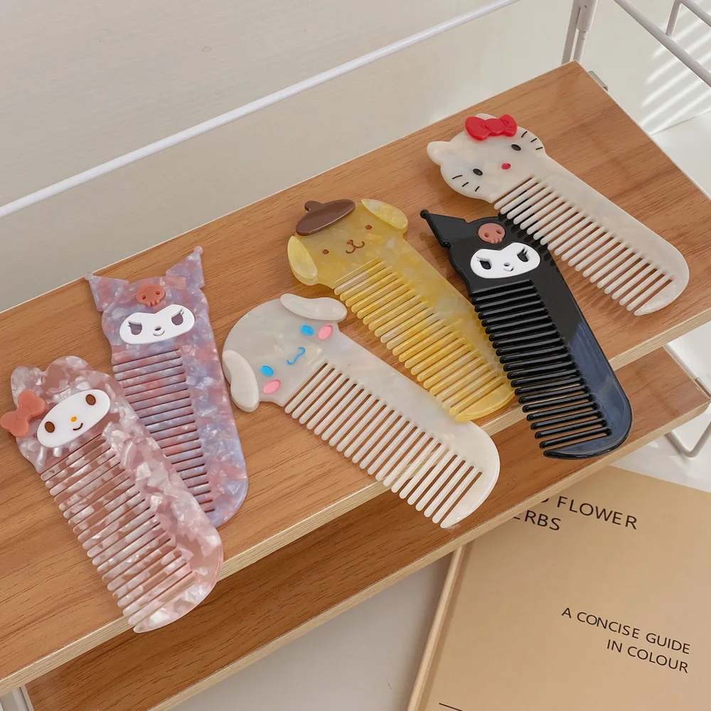 Hello Kitty розовый черный маленький карманный портативный расческа для волос Sanrio Милая кошка собака ацетатные расчески для волос для женщин