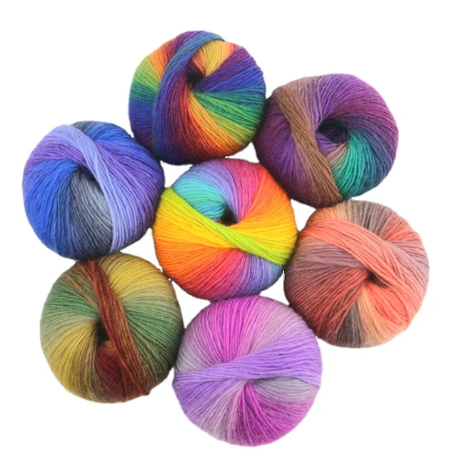 Wholesale Space Dyed 100% Wool Roving Fancy Yarn Rainbow Hand Knitting Yarn For Sweater