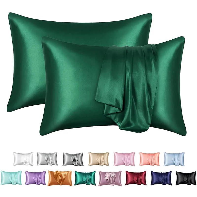 Smooth Silk Satin Pillow Case Solid Color Soft Skin Satin Cooling Pillow Cover with Envelope Closure