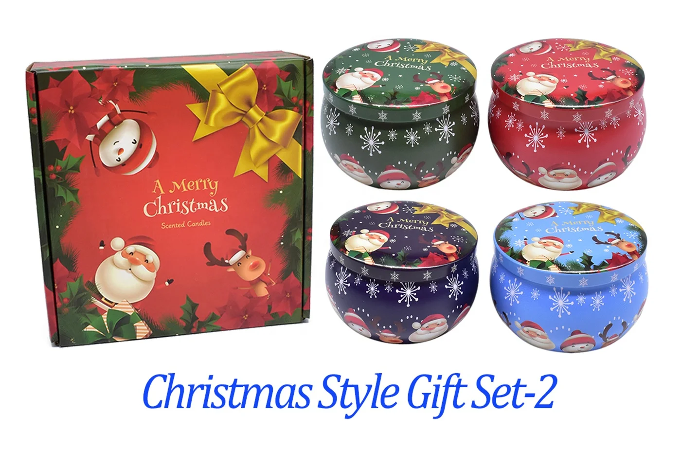 Low MOQ Christmas Gift 4pcs Scented Candle Tin Set 2.2oz 4.4oz Tea Storage Metal Tin