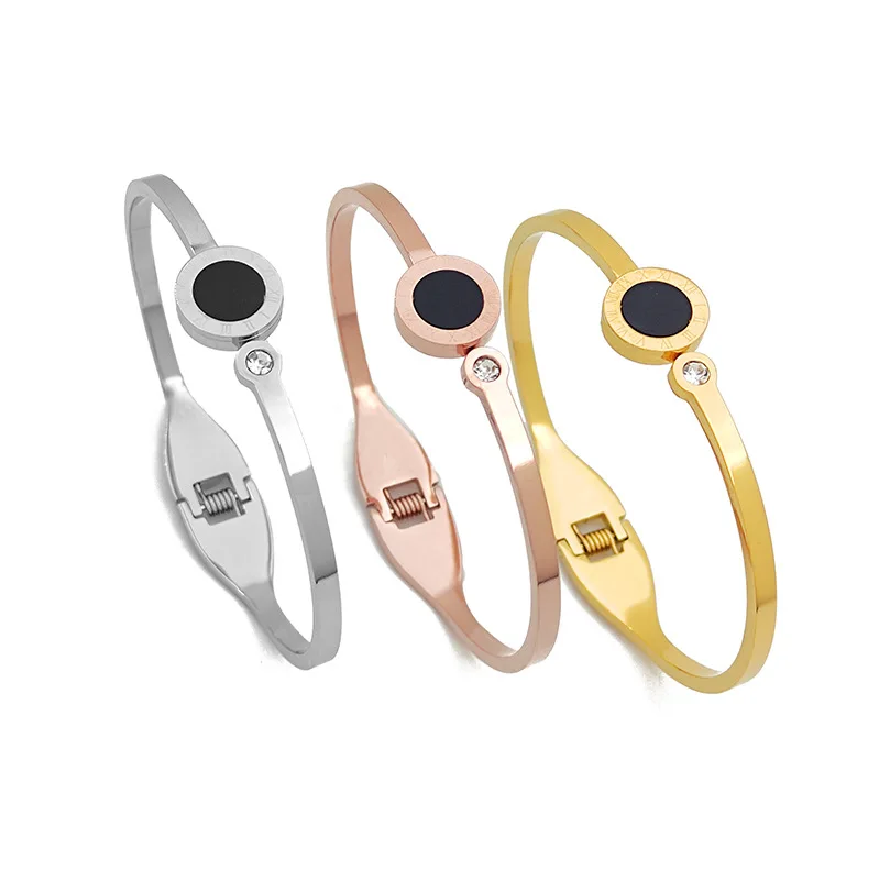 Fashion gold silver stainless steel Roman numeral gold bangles 18k women bangle bracelet For Women Wholesale N2311175