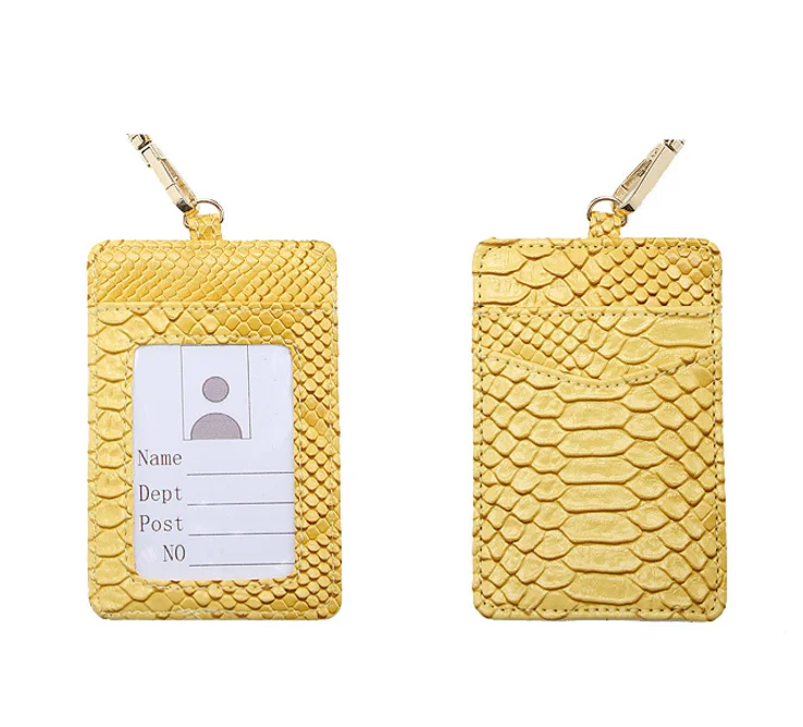 Hot selling  pattern student ID card holder custom PU leather work pass card case with lanyard