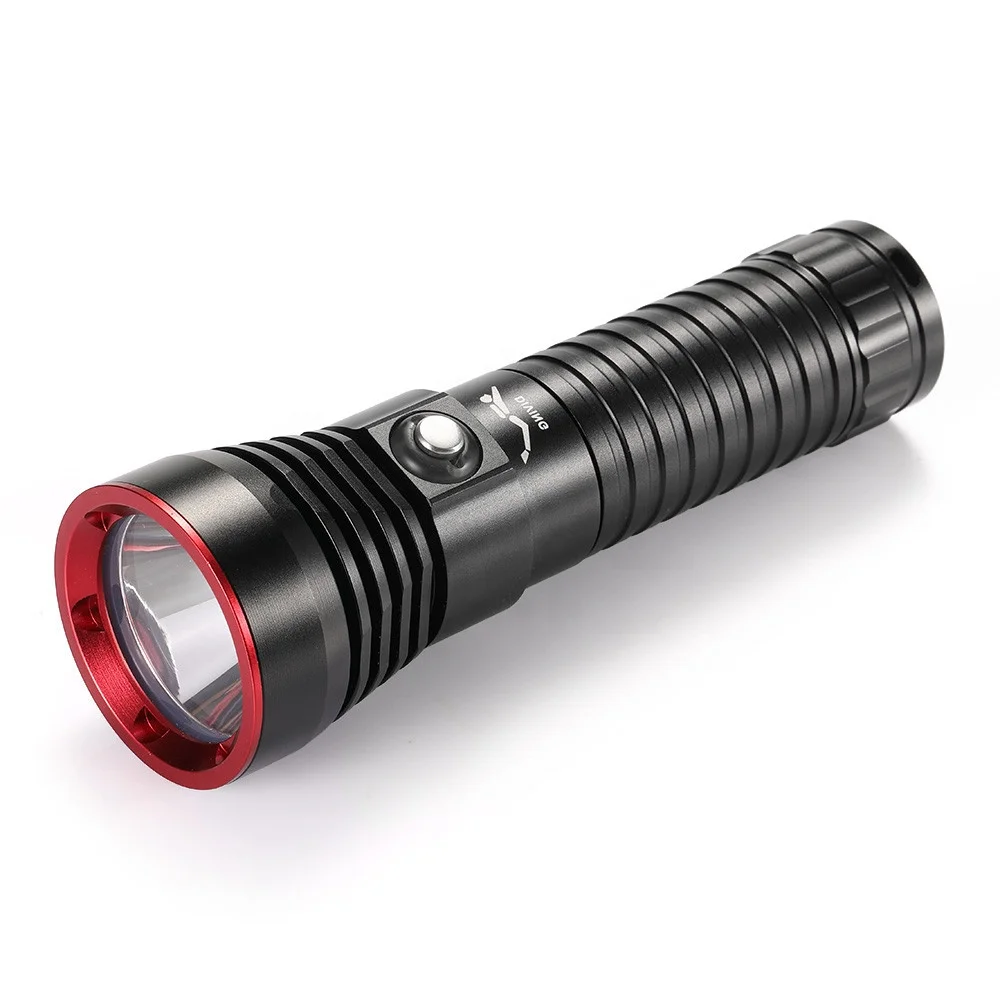 Diving Flashlight 3000lumens Scuba Diving Torch Aluminum Alloy Diving Torch Camping with 26650 battery charger Kit