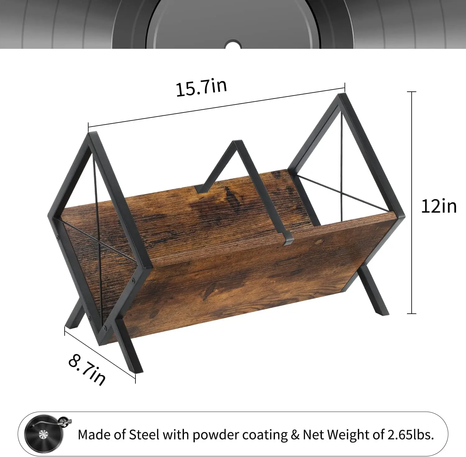 Multifunctional wooden and metal magazine and record rack - a must-have for modern home storage.