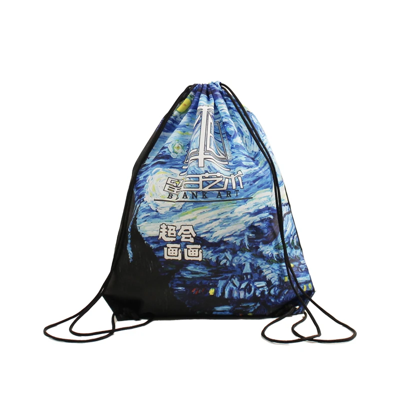 Customized Promotional Sport Heavy Duty Nylon Drawstring Backpack Gym Bag With Sublimation Logo