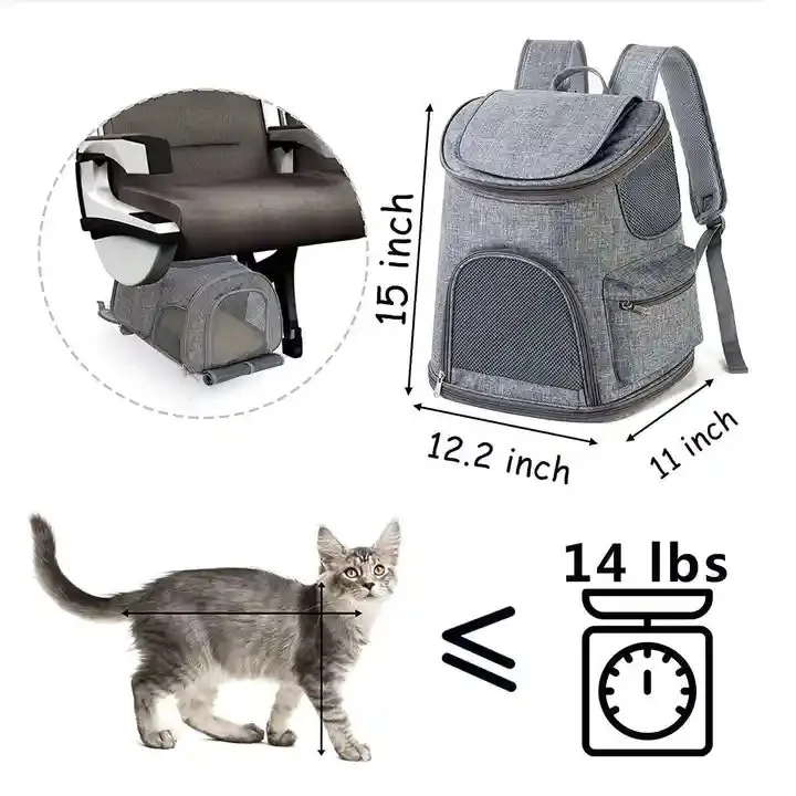 Portable Outdoor Pet Travel Bag Safety Lanyard Breathable Mesh Storage Pocket Oxford Cloth Cat Carrier Cage