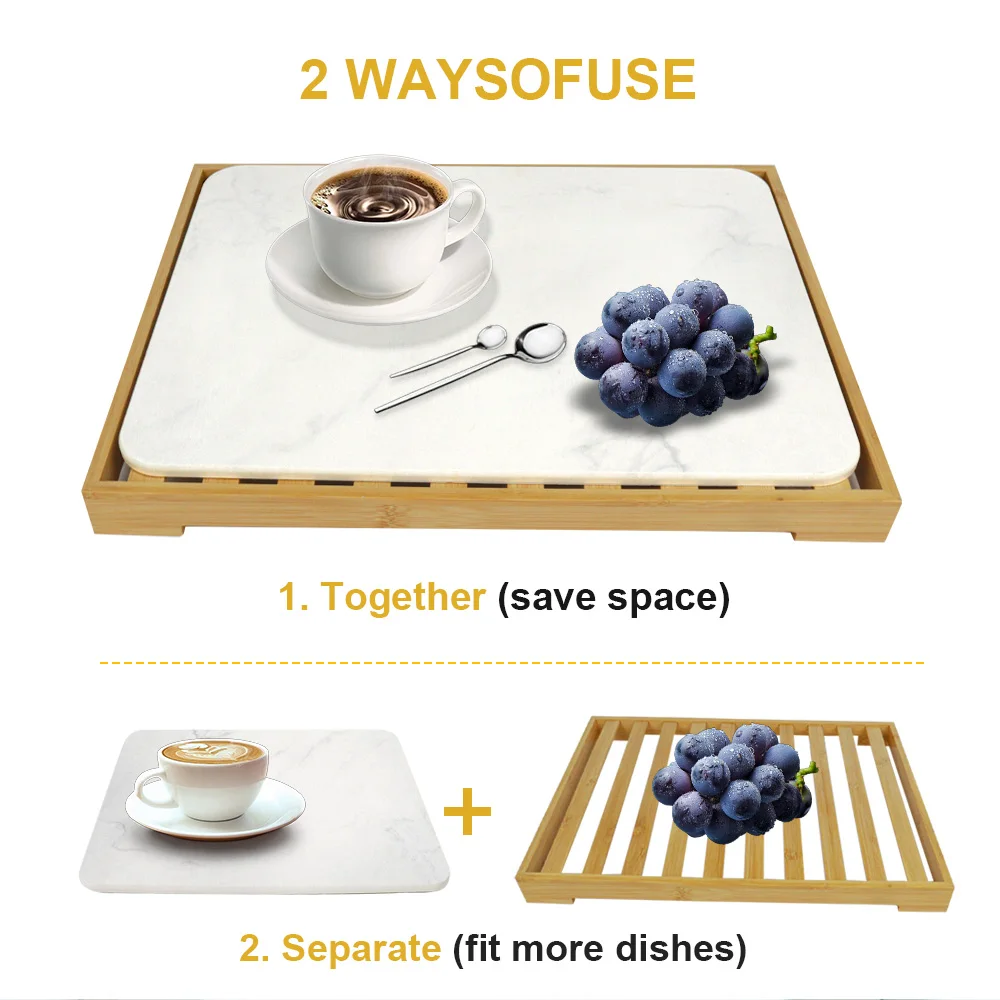 New Diatomite Quick Dish Drying Rack Absorbent Mat Tray Stone Dish Drying Mats with Bamboo Rack Dish Pad for Kitchen Counter