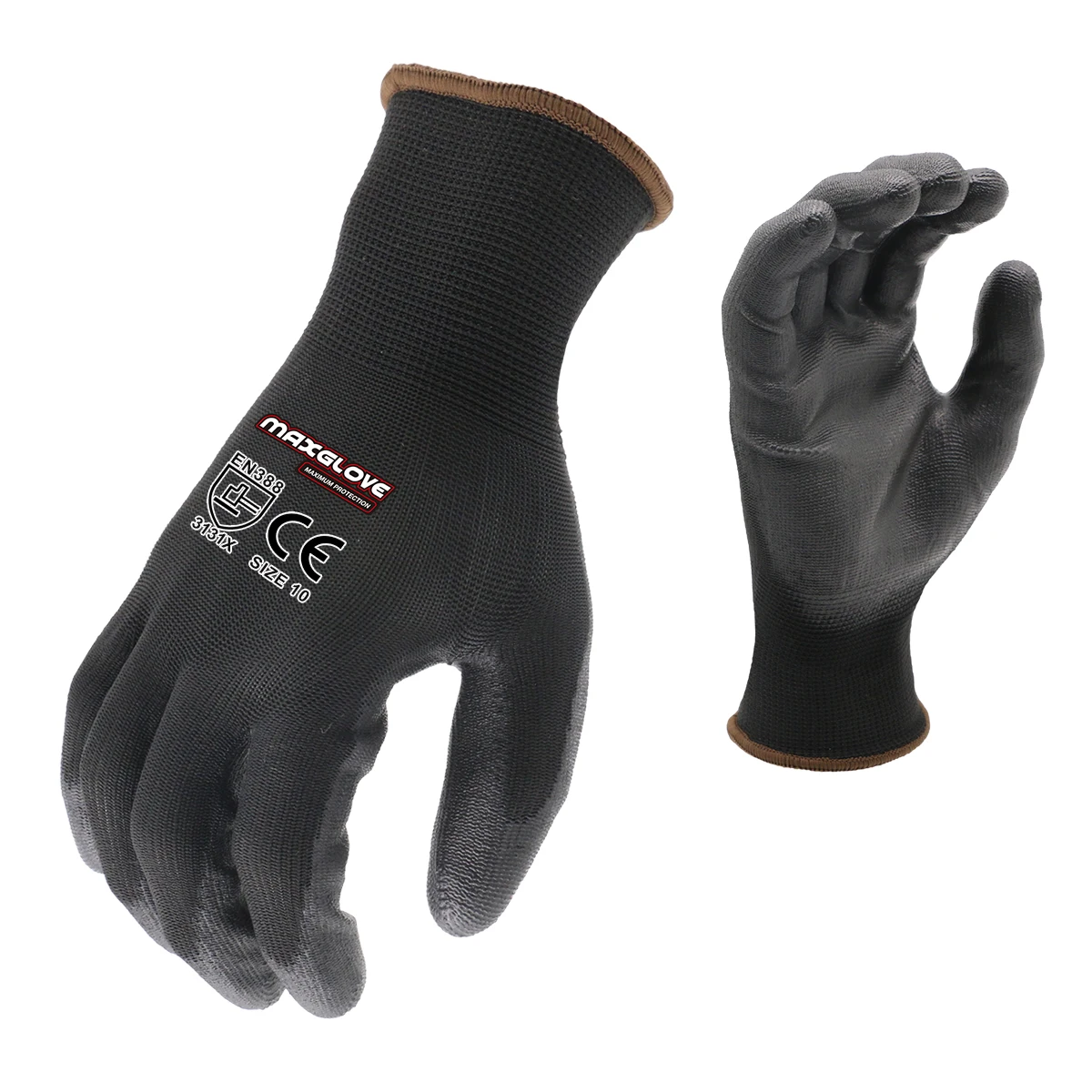 MaxiPact Wholesale breathable construction heavy duty working black flexible CE En388 3131X protection PU work safety gloves