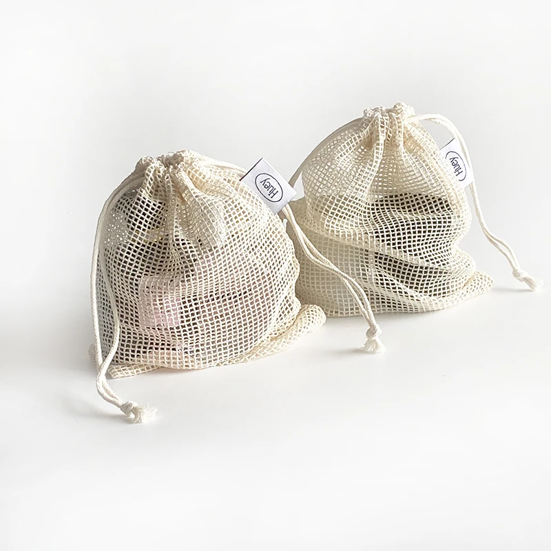 Reusable Eco friendly cotton grocery bag net produce organic mesh Toy blocks bag