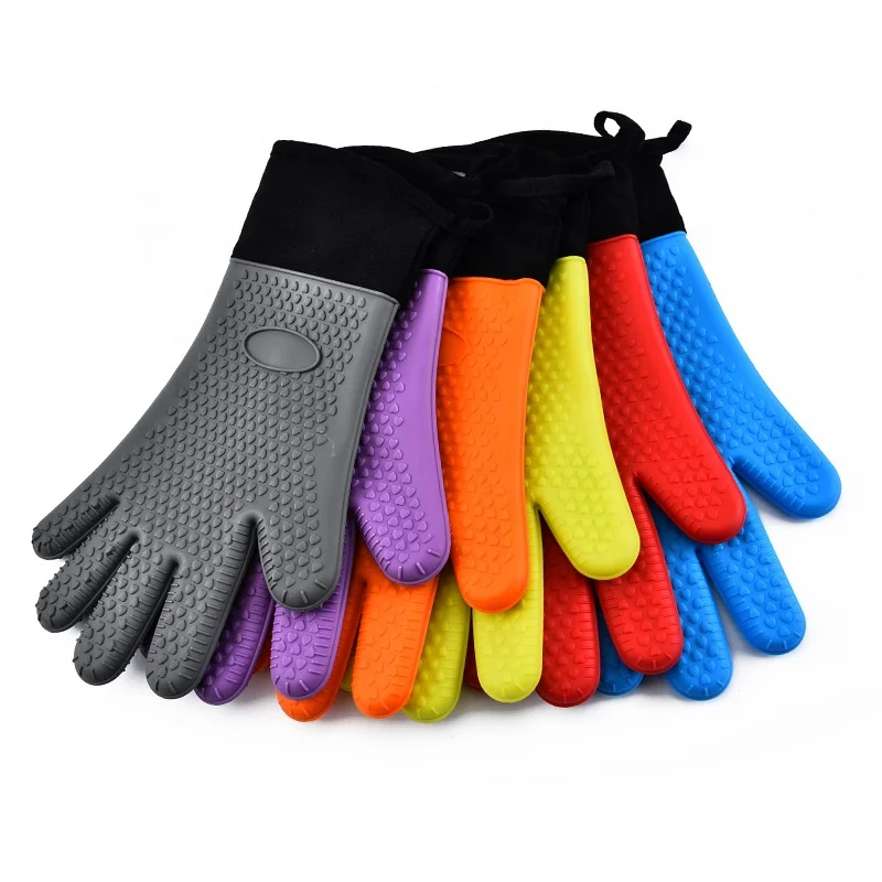 Оптовая продажа, частная торговая марка, красные, синие, зеленые термостойкие силиконовые перчатки для готовки, варежки для духовки, вареного горшка, барбекю, гриля, кухонная утварь