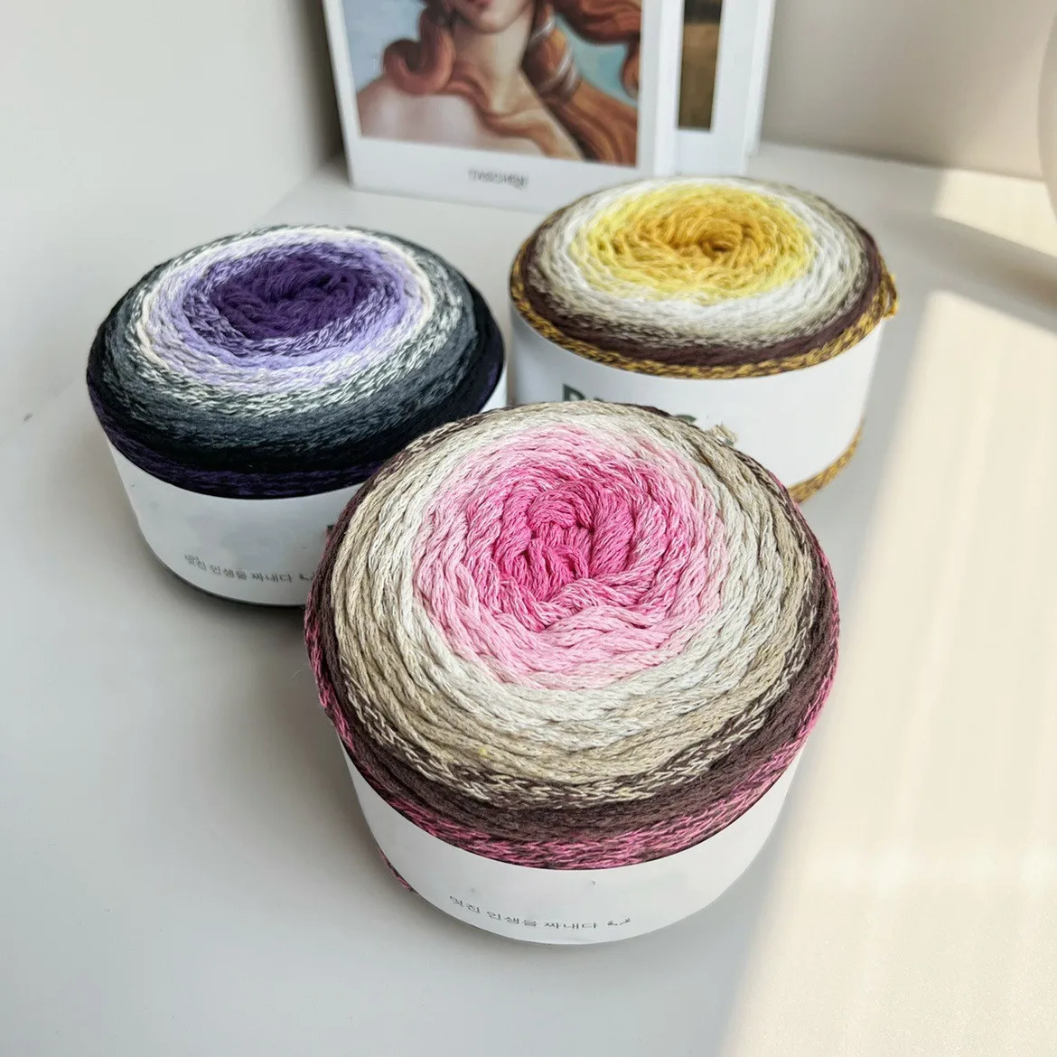 flower bud yarn hollow cotton colored 250g segment dyed cake yarn DIY Hand Crocheted bag hat rainbow yarn