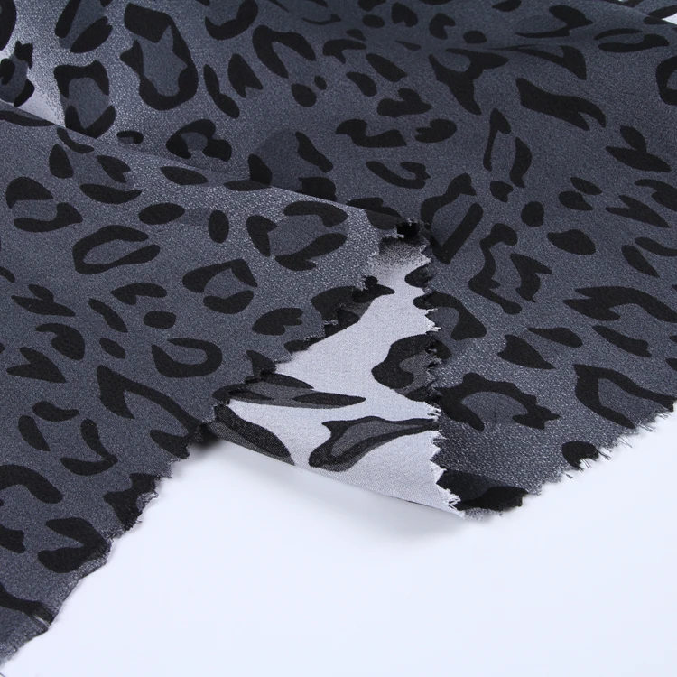 
Black animal leopard pattern printed polyester plain chiffon satin fabric in stock shaoxing fabric manufacturer 