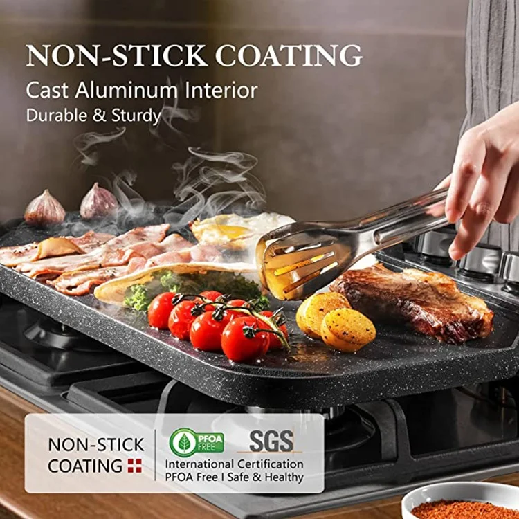 Camping Bbq Nonstick Griddle Grill Pan Pro-Grid Reversible Two Burner Cast Iron Aluminum Griddle Portable Griddles & Grill Pans