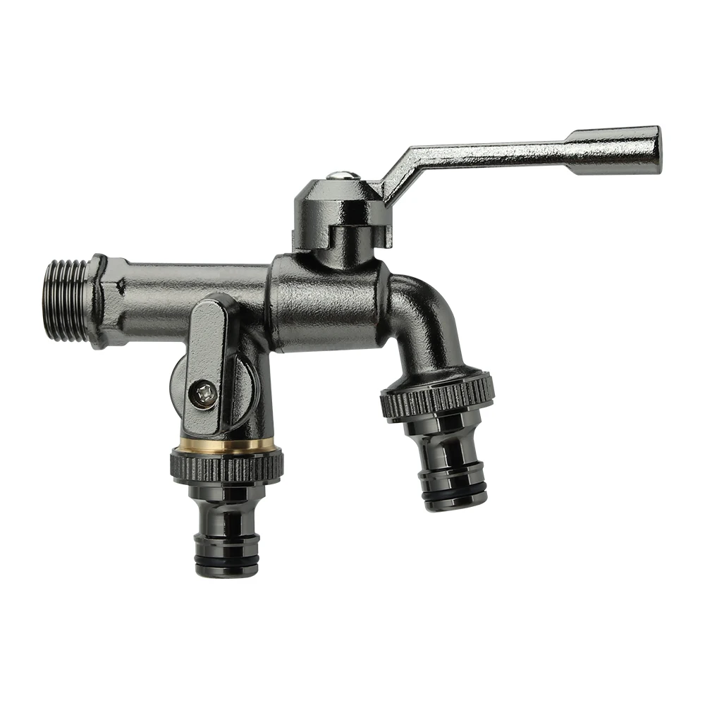 Rastaps XX- 20390 New Design  Gun-Black Outdoor Double Tap Outlet  Aluminum Handle Brass Garden Faucet Cock Water Tap Bibcock