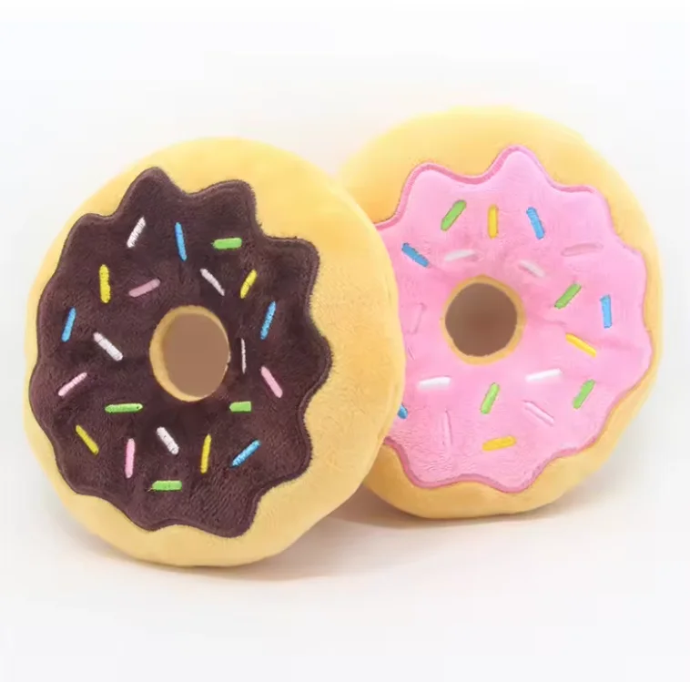Songshantoys Plush Dog Toy Cartoon Donuts Shape Bite-Resistant Pet Chew Squeaky Toys Supplies