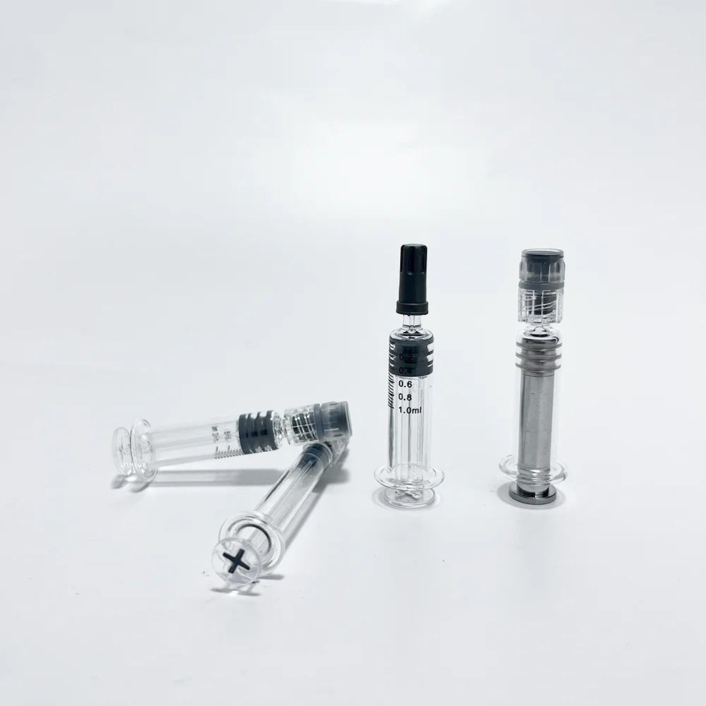 1ml Glass Luer Lock Syringe With Plastic plunger Empty Cosmetic applicator with rubber cone Syringe
