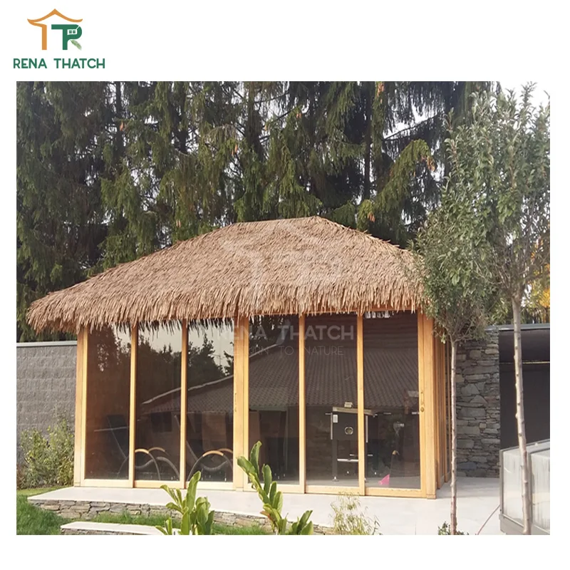 Fire resistant plastic straw thatch roof umbrella artificial palm reed thatch roof materials