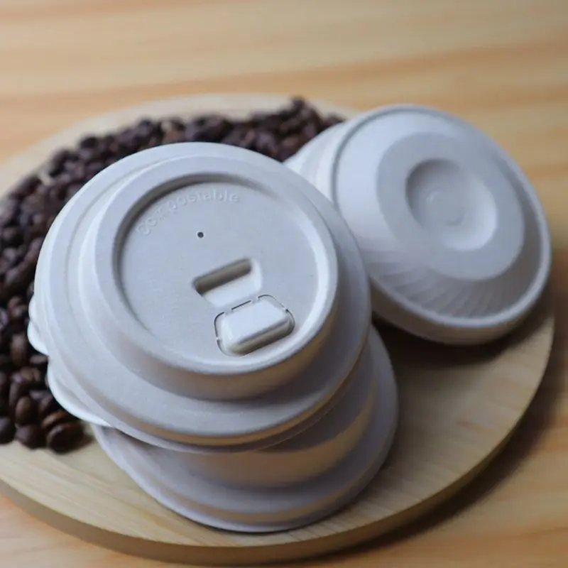 Disposable Compostable  Biodegradable Sugarcane Bagasse Pulp Molded Fiber Hot Coffee Cup Strawless Lid