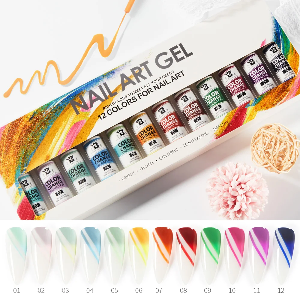 Nail Supplies Private Label Manicure Gel Liner Nail Art Painting Gel Color Changing Gel Polish Set
