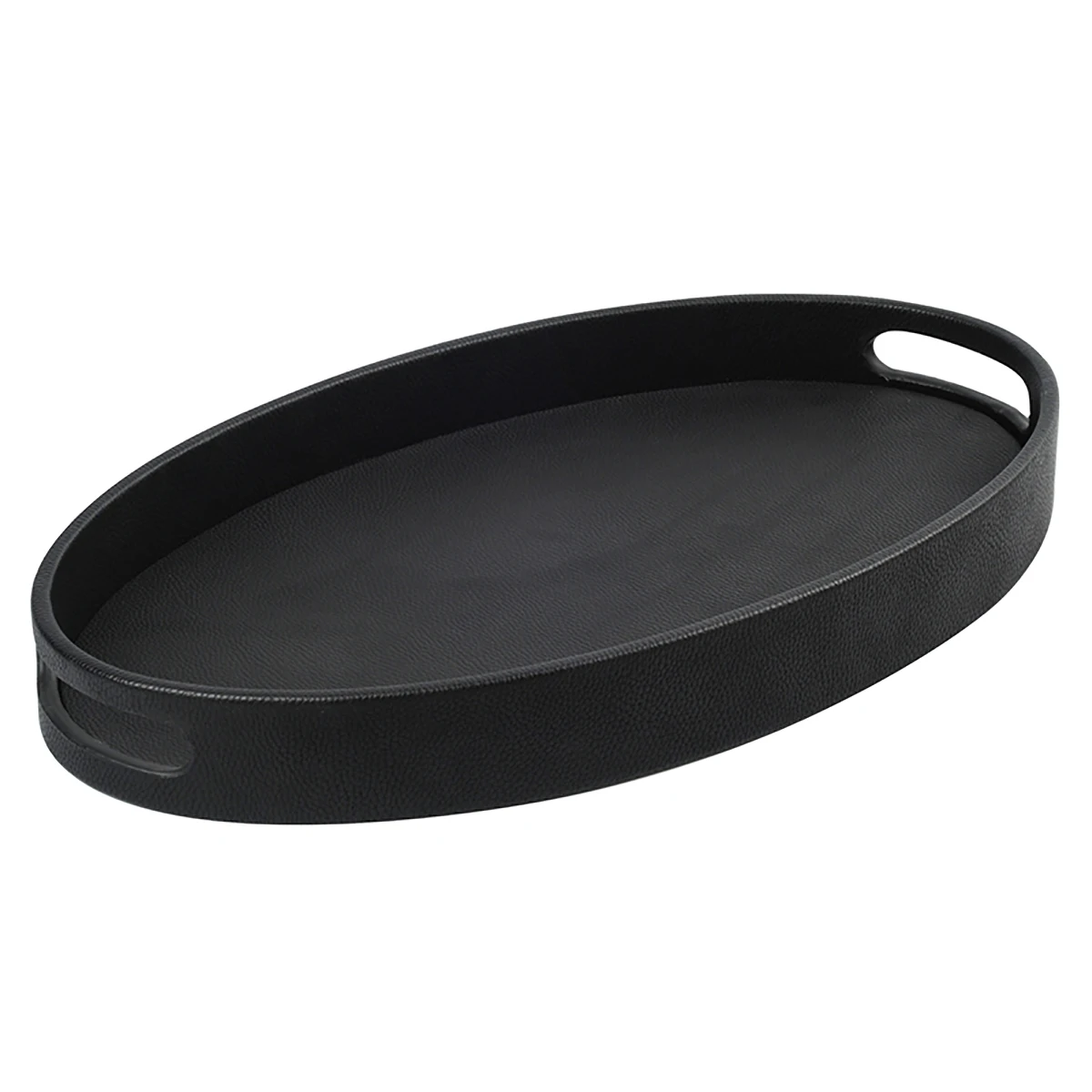 Wholesale luxury brown black white oval PU leather wood serving tray with wooden handles and embroidery for serving With SABER Certificate