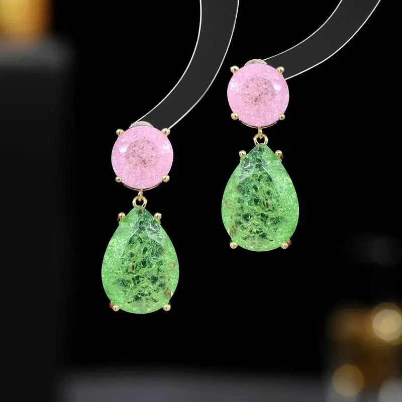 Hot Dangle Earrings Gold Simple Model New Popcorn Glass Stone Glass Bridal Baby Pink Drop Earrings For Women