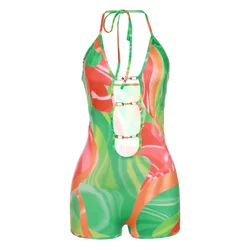 K22Q15823 New Arrivals Print Hollow Sexy Romper Night Clubwear Party Women Playsuit