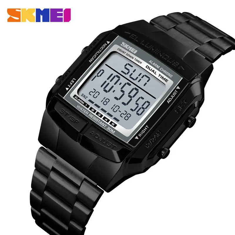 1381 Men Digital Stainless Steel Watch Week Date Alarm Luminous Countdown Watch for Men
