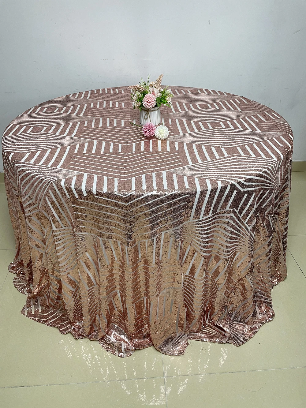 Newfashioned High Quality Wedding  Rose Gold Sequin Tablecloth
